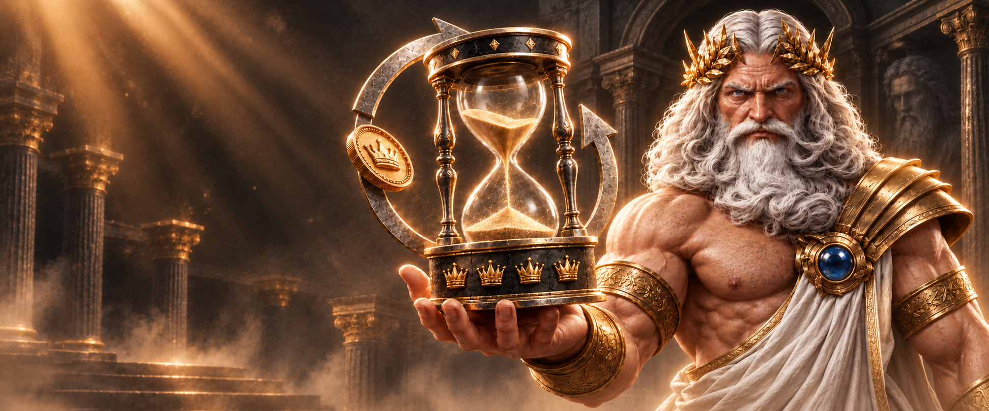 Reload bonus artwork with Zeus and an hourglass